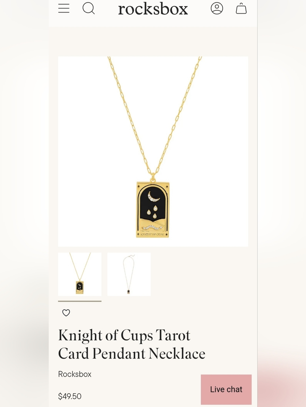 Rocksbox "Knight Of Cups" Tarot Card Pendant Necklace 14k Gold Plating 20"+2"